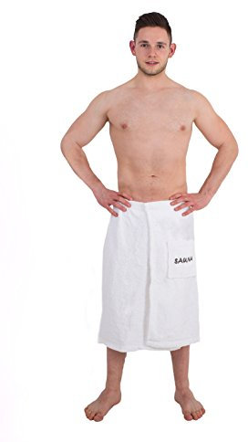 Julie Julsen Toalla para sauna para hombre (70 x 160 cm, cierre de velcro y goma elástica, 100% algodón), color blanco