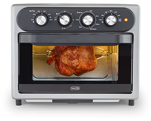 Dash Chef Series 7 in 1 Convection Toaster Oven Cooker, Rotisserie + Electric Air Fryer with Non-stick Fry Basket, Baking Pan & Rack, Skewers, Drip Tray & Recipe Book, 23L, Graphite