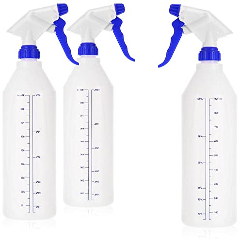 com-four® 3x flacone spray con bilancia - spruzzatore a pompa resistente agli agenti chimici per acidi, idrocarburi e solventi - flacone nebulizzatore con ugello regolabile - 900 ml (vitone)