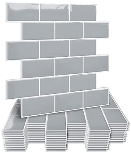 HyFanStr Thickened Self Adhesive Wall Tiles Kitchen Backsplash, Waterproof Stick, 3D Peel and Stick Bathroom Subway Tiles (5, Grey)