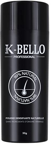 Fibres capillaires naturelle & végan K-Bello - Masque calvitie, alopécie, perte de cheveux & racines blanches – Poudre densifiante de cheveux pour hommes et femmes (Flacon 30g, Noir)