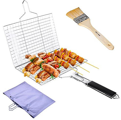 Tragbarer Grillkorb für Fisch, Grillkorb für den Außenbereich, faltbarer Grillkorb mit Griff, Camping-Grillrost für Fisch, Gemüse, Grill, Kochzubehör, Grillzubehör, Geschenk für Vater, Ehemann