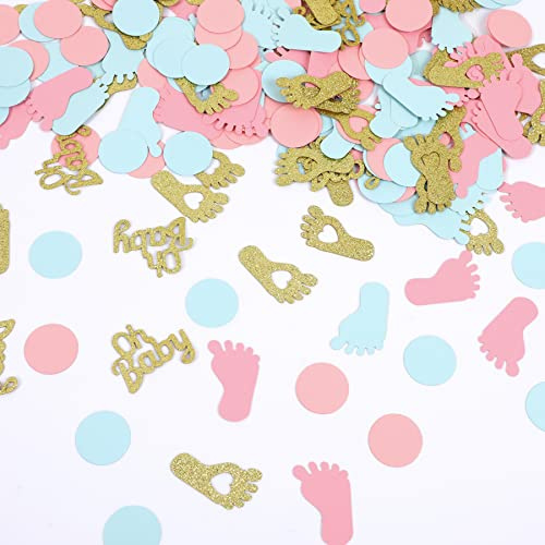MARFOREVER Babyparty Deko Konfetti, 350 Stück Gender Reveal Party Deko Oh Dekoration Gender Reveal Konfetti Baby Shower Deko Boy or Girl Tischdeko Party(Blau Rosa Gold)