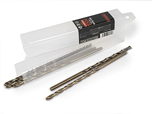 HSS DIN340 M35 5% Metallbohrer mit langer Kobaltgröße zum Bohren in Edelstahl, Eisen und anderen Metallen. (Packung mit 5 Stück pro Größe) (4.5mm)