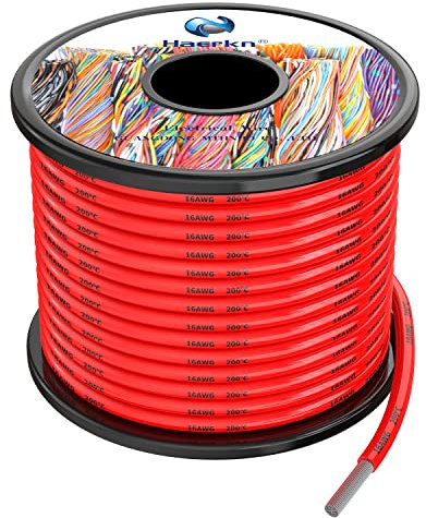 1.3mm² 16awg Silicone Electrical Wire Cable Red 15Meters 16 Gauge Hookup Wires kit Stranded Tinned Copper Wire Flexible and Soft High Temperature Resistance