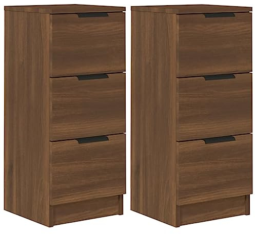 vidaXL 2X Sideboard Schubladen Schubladenschrank Kommode Anrichte Schrank Beistellschrank Mehrzweckschrank Braun Eichen-Optik 30x30x70cm Holzwerkstoff