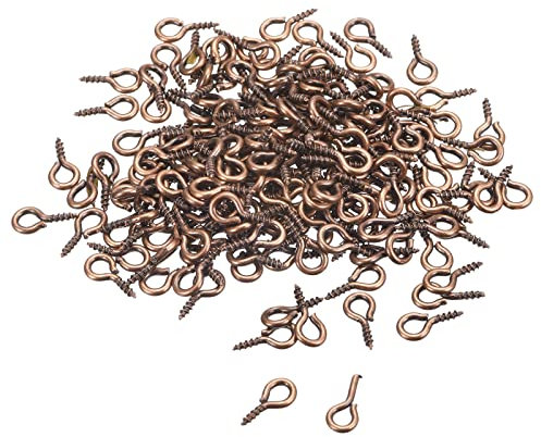 sourcing map 200Pcs Small Screw Eye Pins Hooks Mini Eyelets Screws Threaded, 5x10x1.2mm Self Tapping Screw for Jewelry Making Findings DIY Crafts, Copper Tone