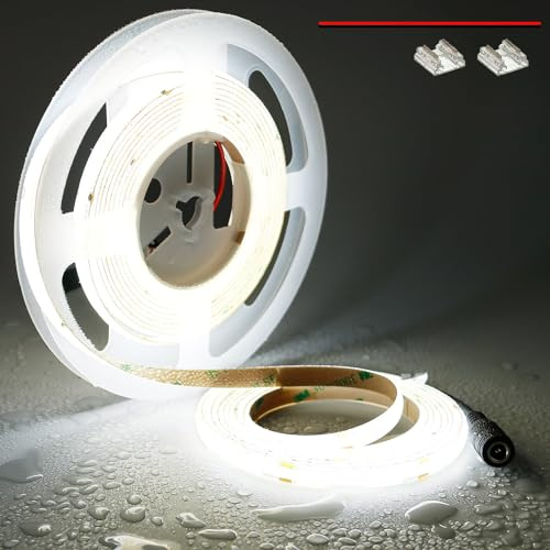 TOPAI 24V COB LED Streifen 5M 5000K Tageslicht IP65 Wasserdicht | 4000Lm Dimmbar, CRI 90+, 480 LEDs/M, Selbstklebend Schneidbar für Schlafzimmer, Küche, Bad und Außenbereich