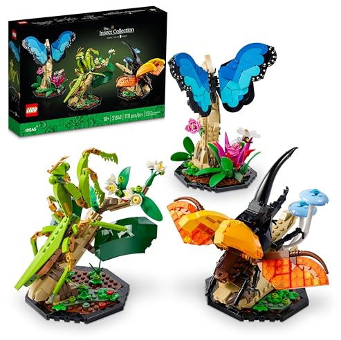 LEGO Ideas The Insect Collection 21342 - Lustiges Geschenk für Naturliebhaber mit lebensgroßen blauen Morpho-Schmetterlingen, Herkules-Käfer und chinesischer Mantis-Ausstellungsmodelle, Käfer-Bauset