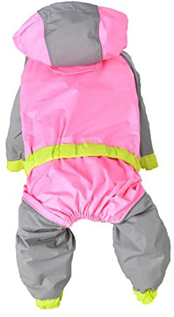 JUSHZ Regenmantel Hund Wasserdicht Regenjacke Hunderegenmantel Hunderegenjacke Regenmantel Klein Kapuze Mit Beinen Bauchschutz Haustierkleidung Fluoreszenz Sommer Einfach Zu Säubern (26,pink)