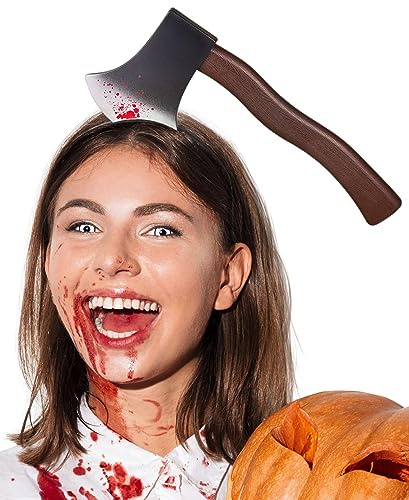 Balinco Axt im Kopf Haarreif, Blutige Axt Haarreif, Horror Kostüm-Accessoire, Halloween Haarreif Horror, Zombie Kostüm Zubehör, Karneval, Fasching