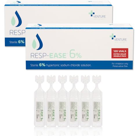 Resp-Ease 6% Sterile Hypertonic Saline Solution for Inhalation via Nebuliser - Helps Clear Airways and Congestion from Lungs - Strong Nebuliser Saline Solution (2 Boxes (480ml))