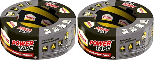 Pattex Power Tape, Ruban adhésif gris de 50m, extra fort pour charges lourdes, Bande adhésive toilée tous supports, Rouleau adhésif étanche (Lot de 2)