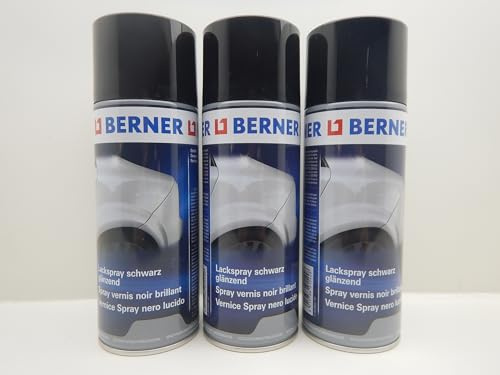 3x Berner Lackspray Spraydose Schwarz Glänzend Kfz RAL 9005 Glanzlack 400ml
