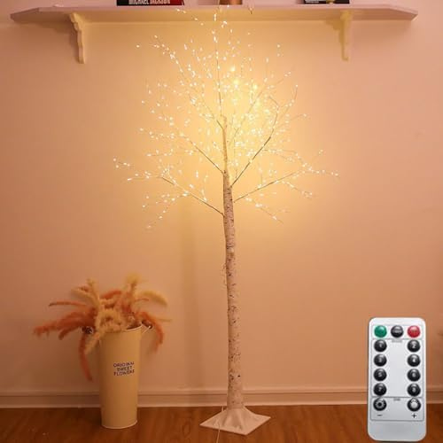 LOGT LED Lichterbaum, Birkenbaum mit warmweißen LED-Leuchten, 180cm 380 Stück LED Baumlichter Mit Fernbedienung, 8 Beleuchtungsmodi, Stromversorgung über USB, Indoor & Outdoor Deko Kunstbaum,180cm