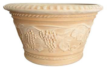 Vase en terre cuite avec raisins en relief Made in Italy - Jardinière en cuit, diamètre 41 cm, hauteur 30 cm