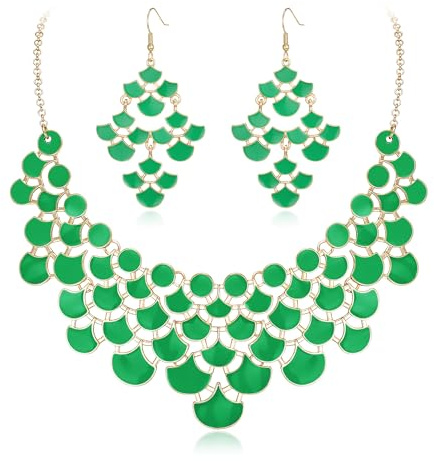 EVER FAITH Statement Kragen Halskette mit Ohrringe Set, Emaille Vintage Chunky Bib Schmucksets für Damen