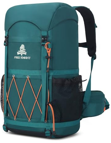 Bseash 40L Leichter wasserdichter Wanderrucksack mit Regenschutz, Outdoor Sport Reise Tagesrucksack Multifunktions Reisetasche für Camping Klettern Skifahren Radfahren (Blau Grün)