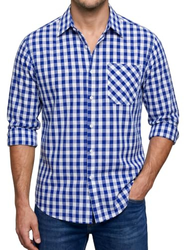 Enlision Chemise Homme à Carreaux Manches Longues Boutonnées Décontractées Chemises pour Hommes avec Poches Coupe Régulière S-6XL