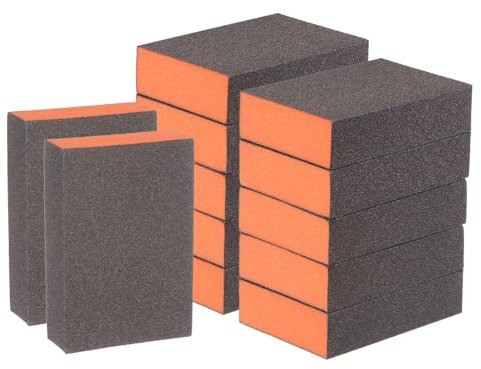 QUARKZMAN 12 Stück Schleifschwamm 400 Körnung Vierseitiges Schleifpapier, Wiederverwendbares Nass- und Trockenschleifklotz für Lackreparatur und Modellschichtung, Braun, Orange