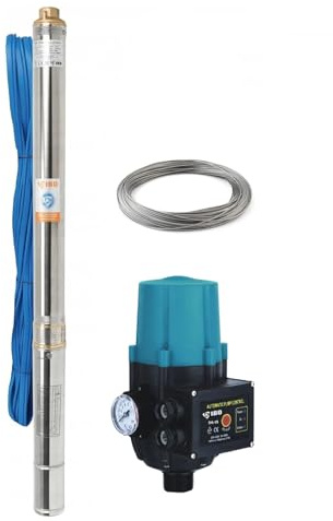 Set Tiefbrunnenpumpe IBO 3 STM 16 Tiefbrunnenpumpe 750W | Druckschalter SK-15 Pumpensteuerung | Ablassseil 30 Meter |100 l/Min. 62m Förderhöhe | 20 Meter Kabel