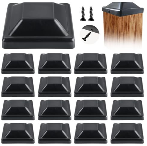 Vegena 16 Stück Pfostenkappen 9x9 cm - Pfostenkappe aus Kunststoff, Zaunpfosten Kappen, Abdeckkappen für Zaunpfosten, inklusive Schrauben