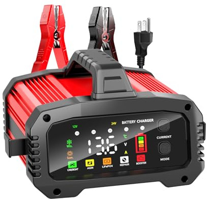 YONHAN 25Amp 12V/24V LiFePO4 Car Battery Charger with Booster Mode, 5-Level Adjustable Current (25A/20A/8A/2A/AUTO-A), Battery Maintainer Trickle Charger for All Lead Acid Batteries