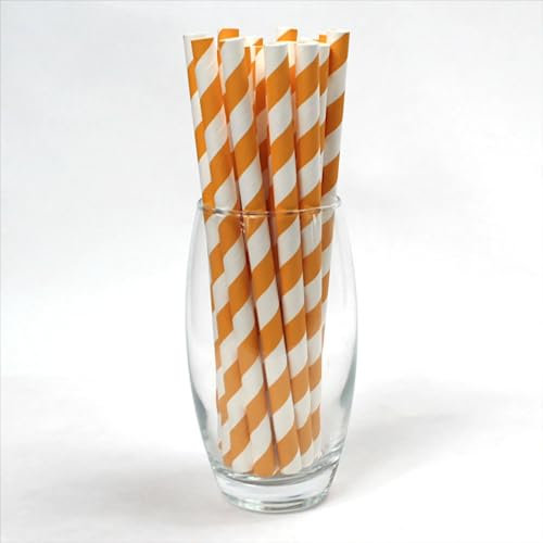 Yellow and White Striped Paper Straws 10mm x 200mm (8) - Pack Size 2,000 - Ideal for Milkshakes & Smoothies/Food Safe/PFAS Free/Biodegradable