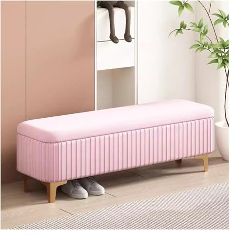 WIGSELBL Samt-Aufbewahrungsbank, Flur, Ottomane, gepolsterter Eingangsbereich, Aufbewahrung, Ottomane, Fußhocker mit goldfarbenen Beinen, Luxus-Schuhbank, Bettbank für Zuhause (Rosa, 40 cm)