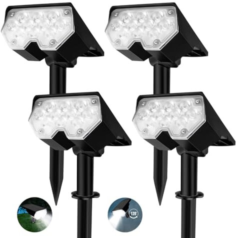 FOSUNKER All-New Solar Spot Lights Outdoor Waterproof，20 LEDs Solar Tree Lights with 2 Modes,Landscape Spotlights for Pathway, Patio, Garden, Trees,Flag,Pool (4 Pack,White Light)