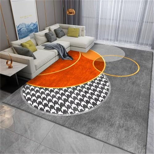 RUGMRZ Teppich Mädchen Kinderzimmer Teppich Mädchen Kinderzimmer Orange Grau Geometrisches Design Sofa Teppich Pflegeleicht Anpassbar Auslegware Teppichboden Wohnzimmer Teppichs 120X180CM