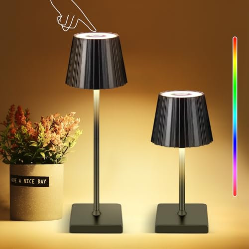ALLOMN Dimmbare LED Akku Tischlampe Kabellos, RGB Dimmbar Wiederaufladbar Touch Nachttischlampe Akkubetrieben für Schlafzimmer Restaurant Bar (Schwarz-Gestreift)