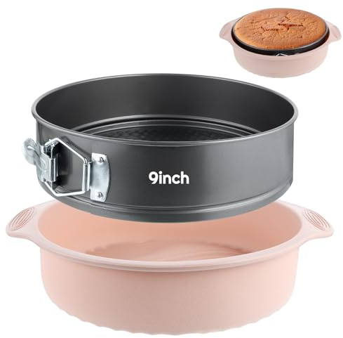 AIHSUMC Molde desmontable de 9 pulgadas con protector de sartén, antiadherente, a prueba de fugas, con parte inferior extraíble, protector de silicona para tartas de queso que evita que el agua entre