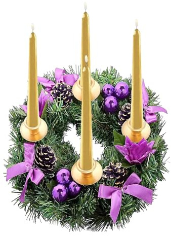 Christmas Advent Wreath Candle Holder - 2024 Christmas Candle Rings Wreaths - With Ribbon Bows Advent Candlestick For Dining Table