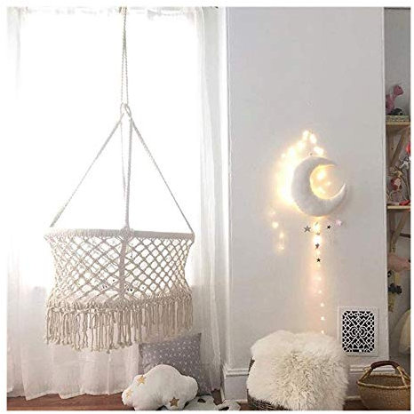 Makramee-Hängebett für Säugling bis Kleinkind, Baumwollseil, gewebt, Kinderzimmer, Dekoration, Mädchen, Geburtstagsgeschenk, Weiß, 90 x 75 x 140 cm