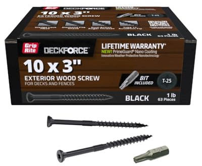 Grip-Rite GRDF3STBLK1 DeckForce #10 x 3 Nano Coated Wood Screws, Black, 1lb Box
