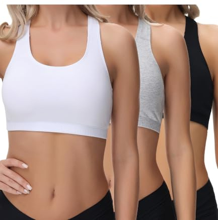 wirarpa Women's Bra Cotton Bralette Crop Top Racerback 3 Pack | Wireless, Non Padded, Sleep Bra, Light Support Bralettes