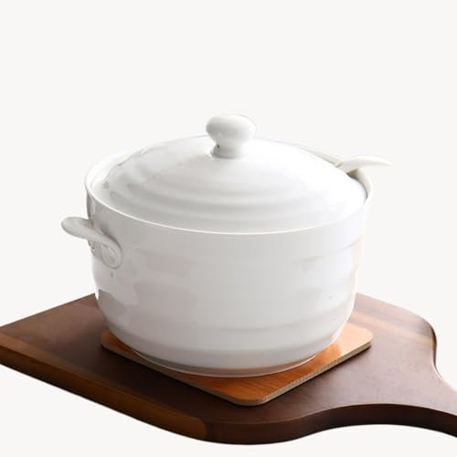 Ceramic Pot with Lid(Enthält Löffel) -Suppenterrine-Suppenterrine mit deckel-Geeignet für Familienpartytische-2200L