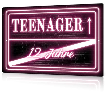 Putuo Decor Neon Metall Blechschild Teenager 12 Jahre - Coole Jugendzimmer Deko, Geschenkidee für Mädchen, Wanddekoration, 30x20cm