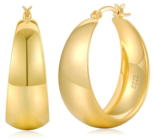 Senteria 12 mm breda tjocka ringörhängen 925 sterling silver ringörhängen för kvinnor allergivänliga 14K äkta guldpläterade ringar stora örhängen lätt tjocka ringar örhänge för kvinnor 25/30/40/50 mm