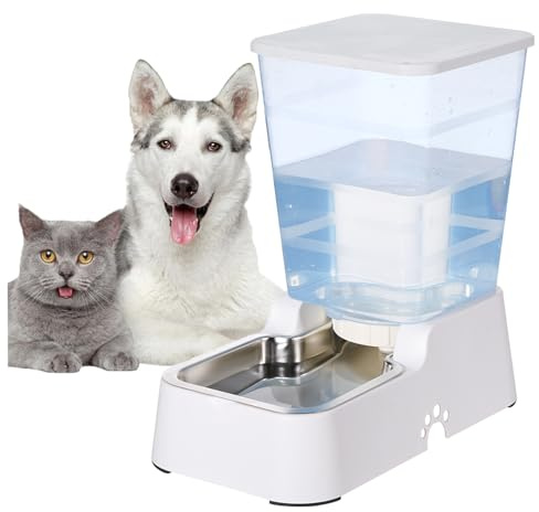 Dispensador automático de agua por gravedad para perros y gatos, con cuenco de acero inoxidable 304, apto para perros medianos y grandes, gran capacidad 5,3 l/1,4 galones (dispensador de agua