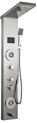 Shower Panel, LED Light Shower Panel System ，Waterfall Rain Shower Faucet ，SPA Massa Jets Tub Shower with Bidet Bath Taps for Bathroom(Silver LED 6in1)