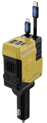 Cargador de Coche Retráctil,Cargador Mechero de Coche Carga Rapida,4 en 1 Adaptador Mechero,Accesorios Coche Interior Compatible con iPhone Samsung Galaxy Huawei para 12V 24V Car Camper (Amarillo)