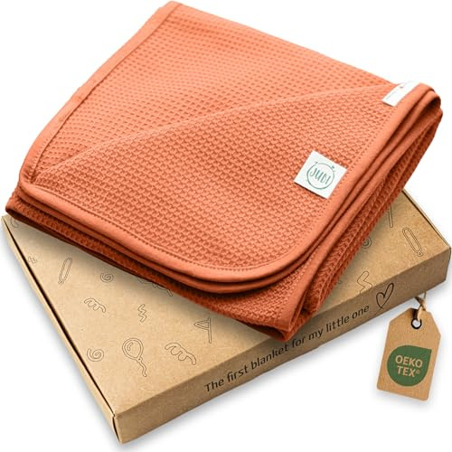 Jubi® Coperta Neonato Estiva 70x100 cm 100% Cotone – leggera e traspirante – copertina neonato morbida per carrozzina e lettino – certificata Oeko-Tex – regalo nascita (Marrone Ruggine)