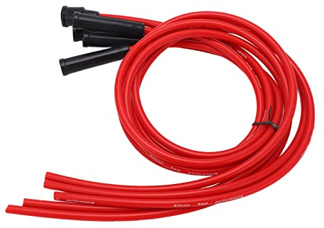 SPYMINNPOO Spark Plug Wire Set Ignition Leads High Performance 8mm Red Silicone 1m with Metal Terminals for 4 Cylinder Classic Cars