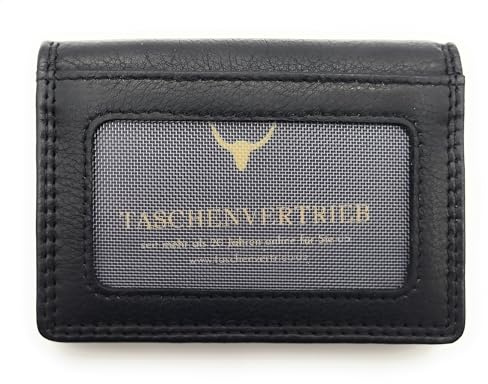 Lemasi RFID Étui pour cartes de crédit en cuir nappa véritable – Étui pour cartes de visite et carte d'identité avec fenêtre d'identité, pochettes transparentes, double couture, compact, homme et