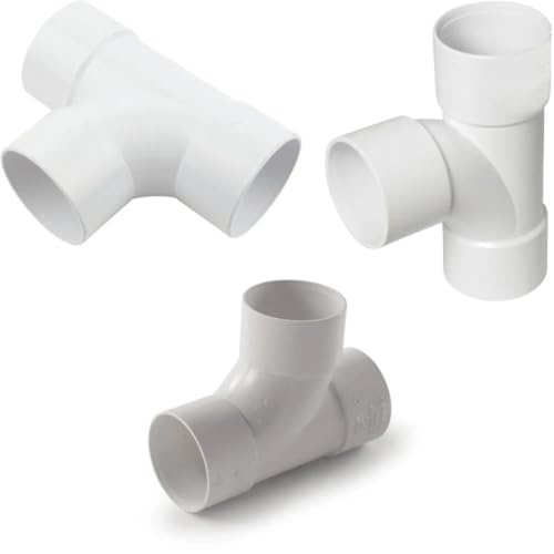 PVC Solvent Waste Pipe Tee Fittings, 32mm, White, 3-Pack