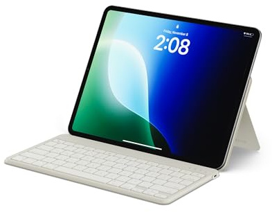 Satechi OntheGo Tastiera Wireless Bluetooth con Supporto, QWERTY US, Beige | Layout Americano, fino a 4 mesi di autonomia, supporto regolabile, fino a 3 dispositivi, per iPad, tablet e laptop