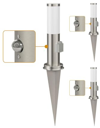 ledscom.de 3 pzas. luz de bolardo PORU Sensor con pincho de suelo para exteriores, 38cm, acero inoxidable, casquillo, incl. lámpara E27 471lm, blanco extra cálido