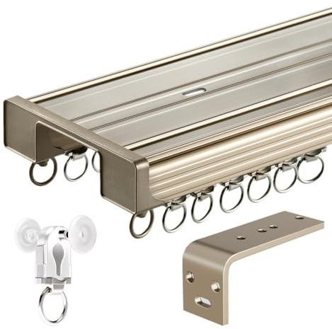 Binari Per Tende Doppio Binario Per Tende Da Soffitto Silenzioso Bastoni Per Tende In Alluminio Per Camera Da Letto Soggiorno Divisorio(Champagne color,150cm)